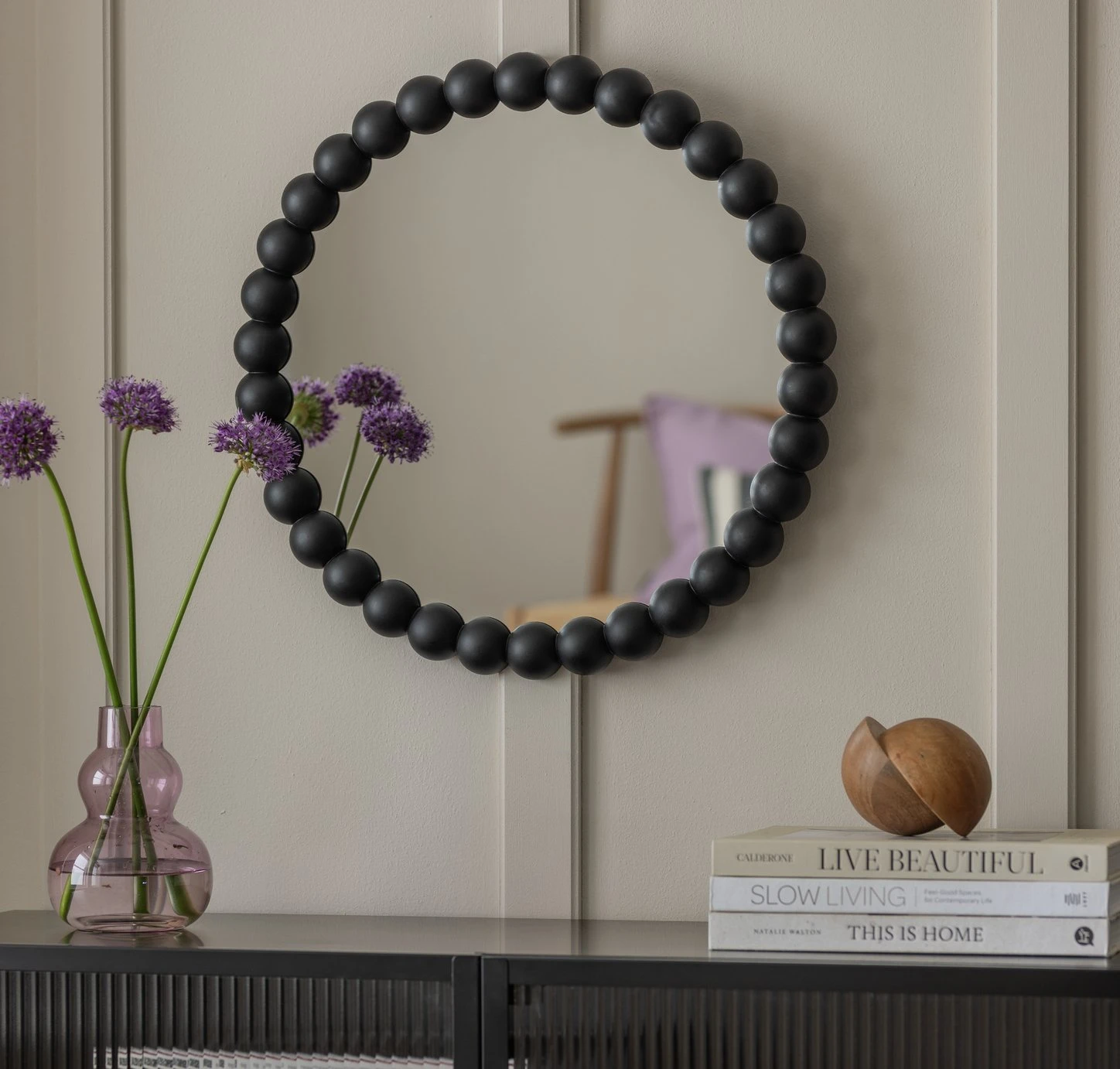 Habitat Beaded Round Wall Mirror - Black - 50x50cm 2 Habitat Beaded Round Wall Mirror - Black - 50x50cm - Image 2
