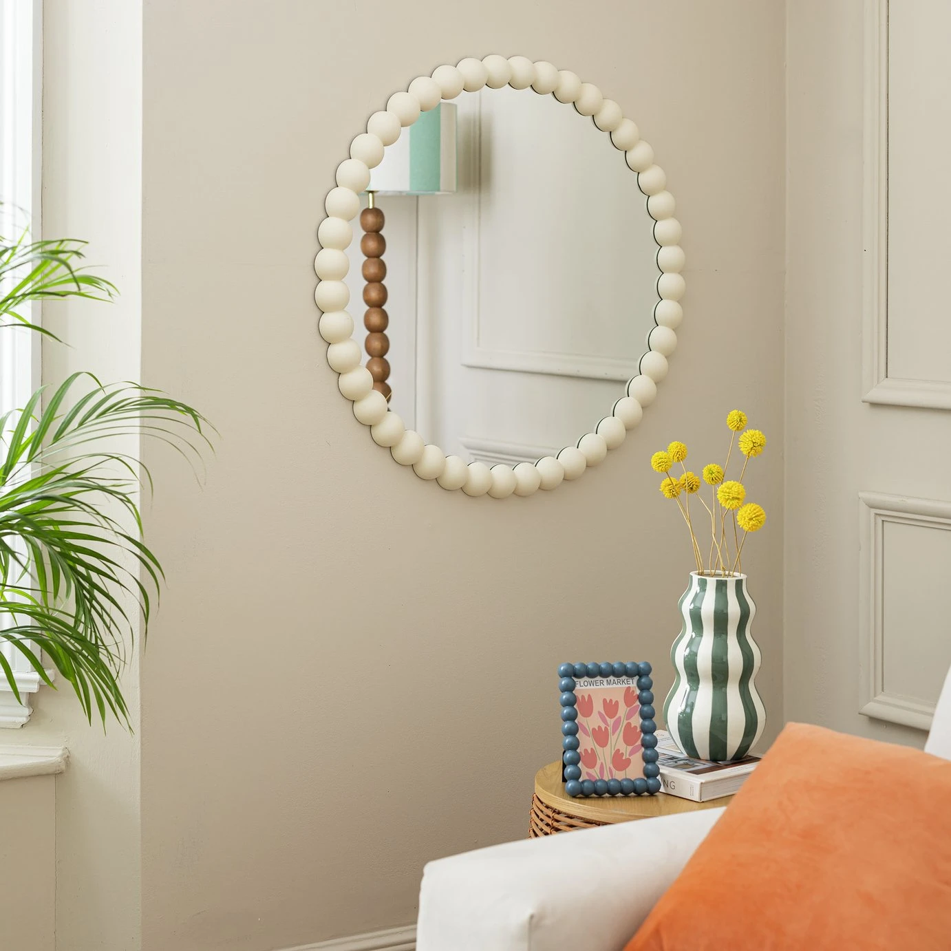 Habitat Beaded Round Wall Mirror - White - 70x70cm 2 Habitat Beaded Round Wall Mirror - White - 70x70cm - Image 2