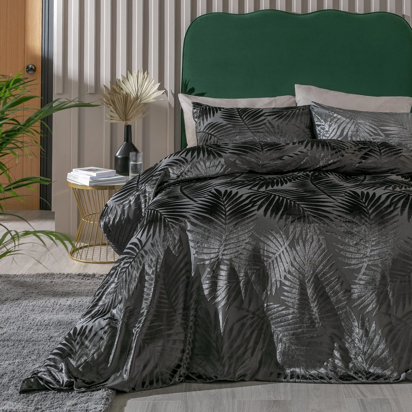Habitat Velvet Feather Charcoal Bedding Set - Double 1 Habitat Velvet Feather Charcoal Bedding Set - Double