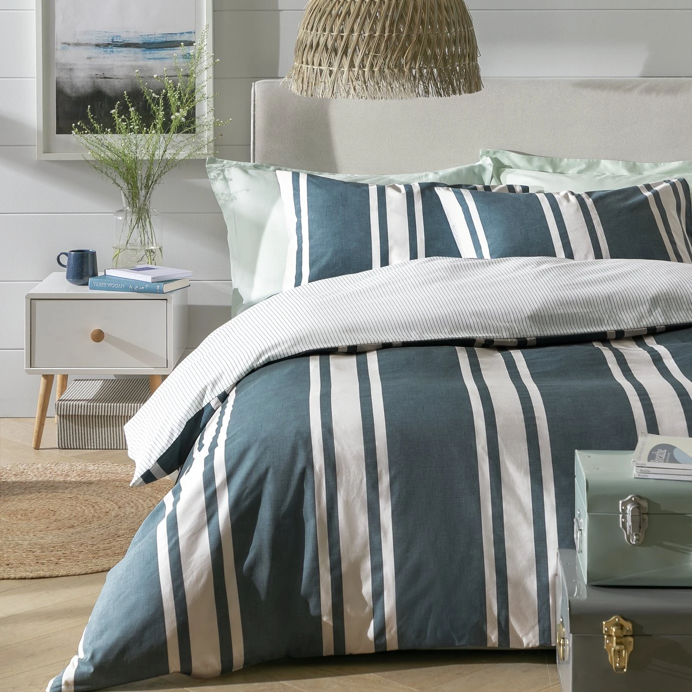 Habitat Cotton Coastal Stripe Blue Bedding Set - Single 1 Habitat Cotton Coastal Stripe Blue Bedding Set - Single