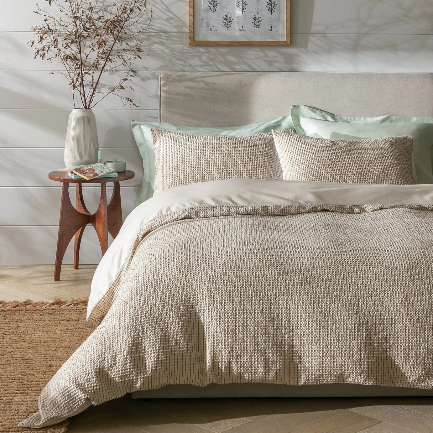 Habitat Cotton Contrast Waffle Beige Bedding Set - Single 1 Habitat Cotton Contrast Waffle Beige Bedding Set - Single