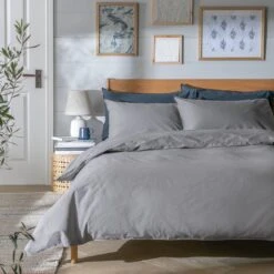 Habitat Cotton 180TC Linen Look Grey Bedding Set - Single