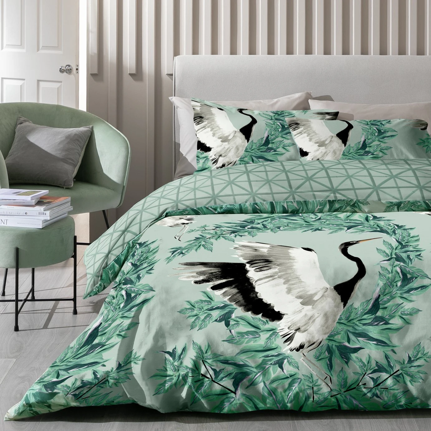 Habitat Crane Panel Green Bedding Set - Single 1 Habitat Crane Panel Green Bedding Set - Single