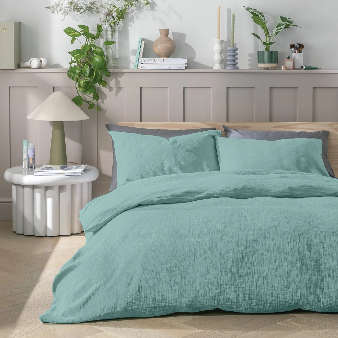 Habitat Cotton 200TC Muslin Green Bedding Set - Double 1 Habitat Cotton 200TC Muslin Green Bedding Set - Double