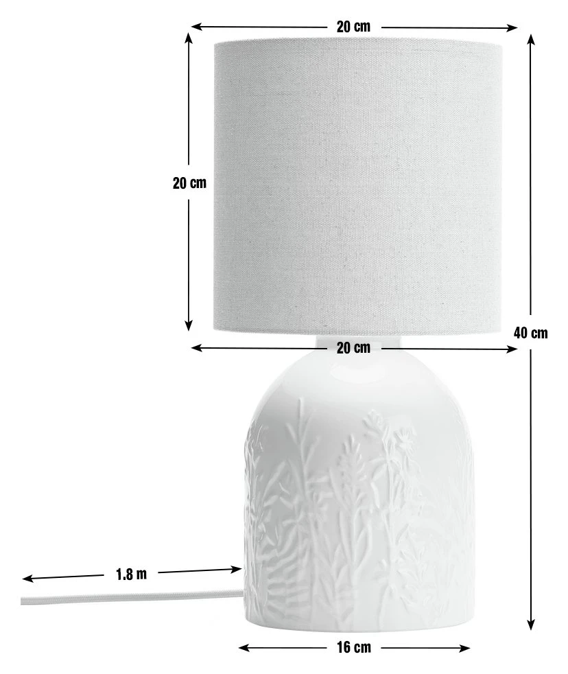 Habitat Embossed Floral Ceramic Table Lamp - Off White 3 Habitat Embossed Floral Ceramic Table Lamp - Off White - Image 3