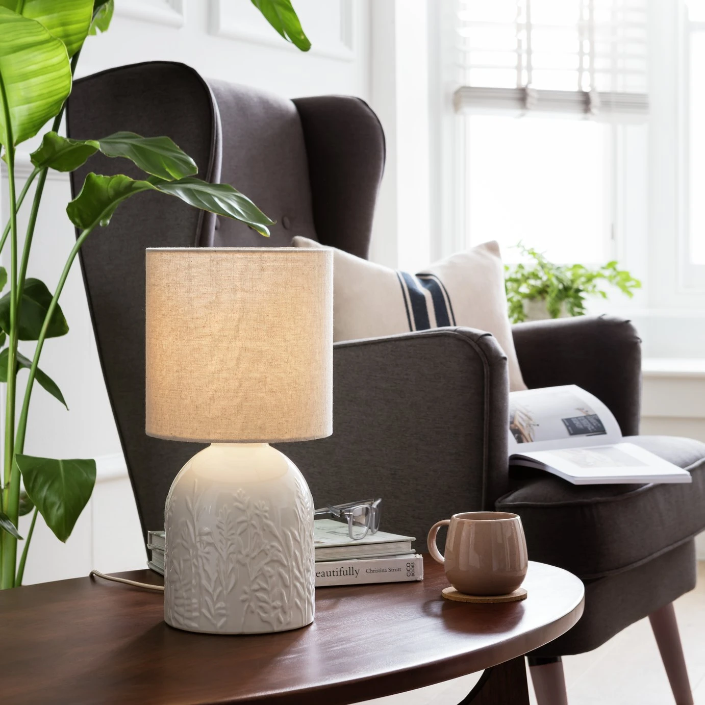 Habitat Embossed Floral Ceramic Table Lamp - Off White 1 Habitat Embossed Floral Ceramic Table Lamp - Off White