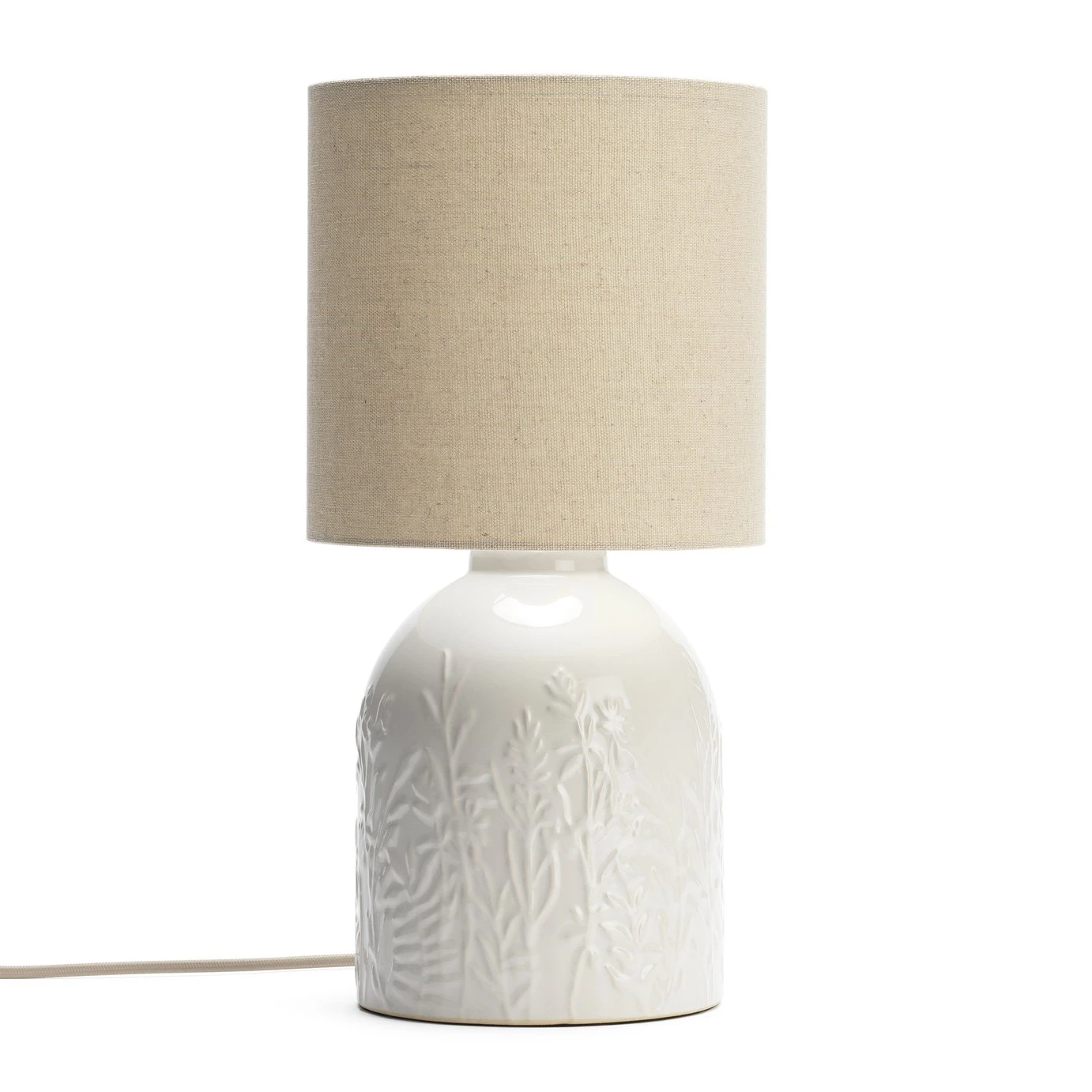 Habitat Embossed Floral Ceramic Table Lamp - Off White 2 Habitat Embossed Floral Ceramic Table Lamp - Off White - Image 2