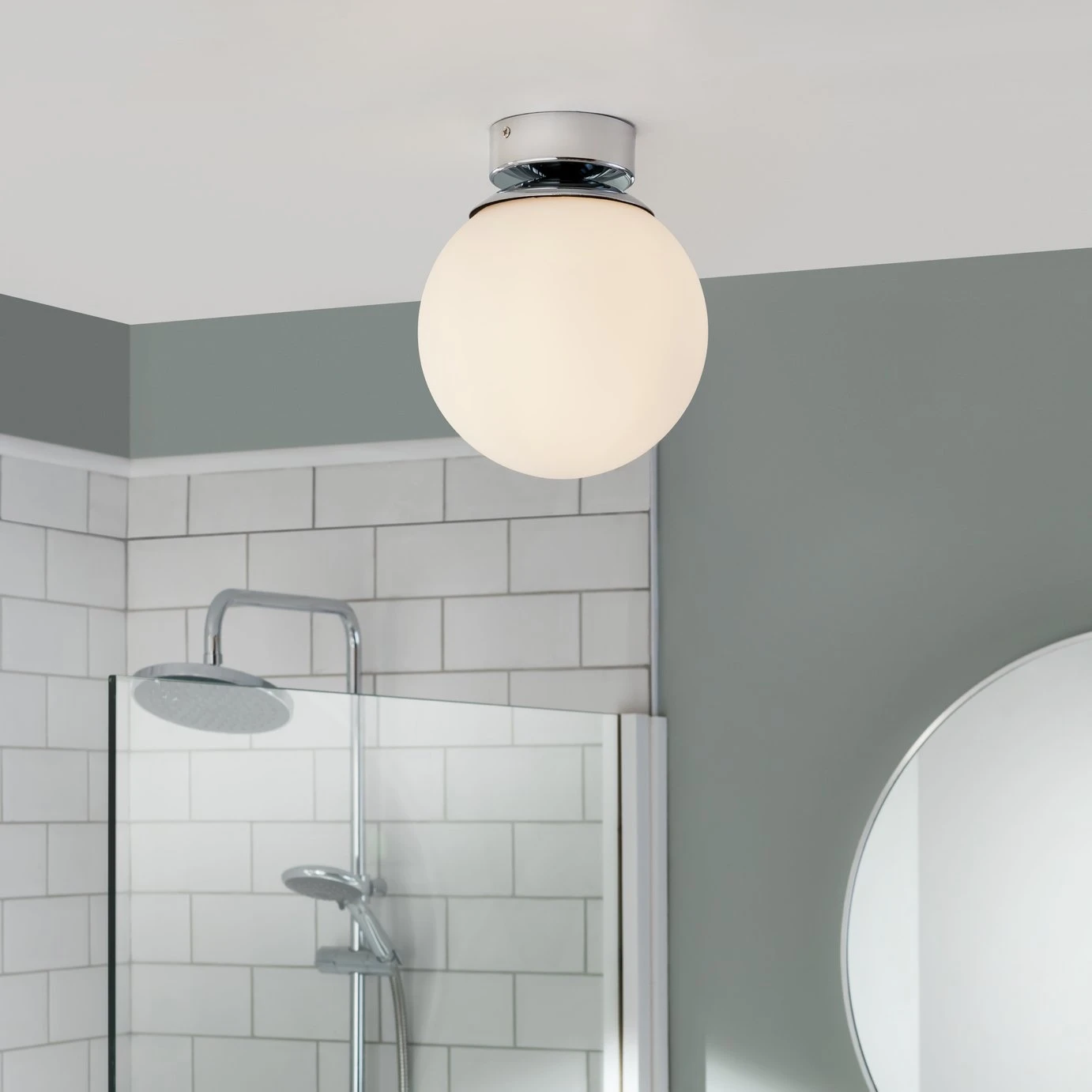 Habitat Opal Glass Bathroom Flush Ceiling Light - White 1 Habitat Opal Glass Bathroom Flush Ceiling Light - White