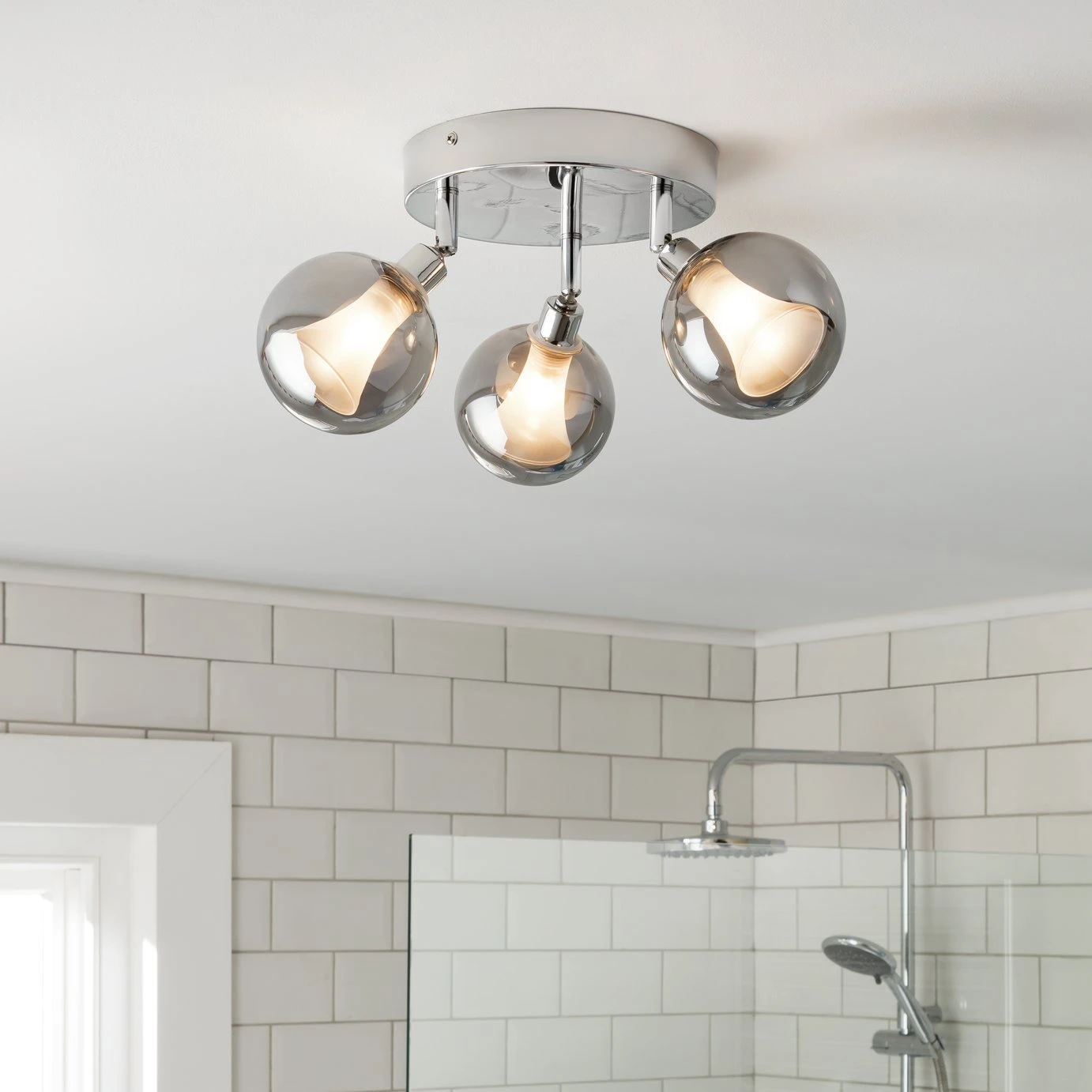 Habitat Globe Metal Bathroom Flush To Ceiling Light - Silver 1 Habitat Globe Metal Bathroom Flush To Ceiling Light - Silver