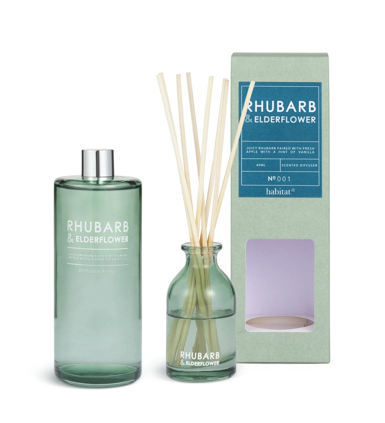 Habitat 90ml Diffuser & 180ml Refill - Rhubarb & Elderflower 1 Habitat 90ml Diffuser & 180ml Refill - Rhubarb & Elderflower