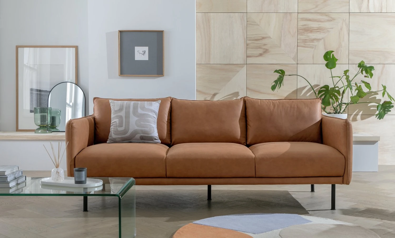 Habitat Moore Leather 4 Seater Sofa - Tan 2 Habitat Moore Leather 4 Seater Sofa - Tan - Image 2