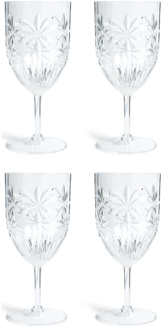 Habitat Palm Design Transparent Wine Glass - Pack Of 4 1 Habitat Palm Design Transparent Wine Glass - Pack Of 4