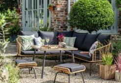 Habitat 7 Seater Rattan Effect Garden Corner Sofa Set- Black