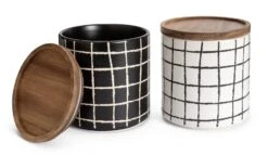 Habitat Grid Pack Of 2 Ceramic Canister - Black And White -Habitat Store 1975402 R Z002A
