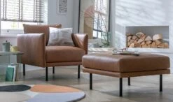 Habitat Moore Leather Ottoman Footstool - Tan -Habitat Store 2009432 R Z002C