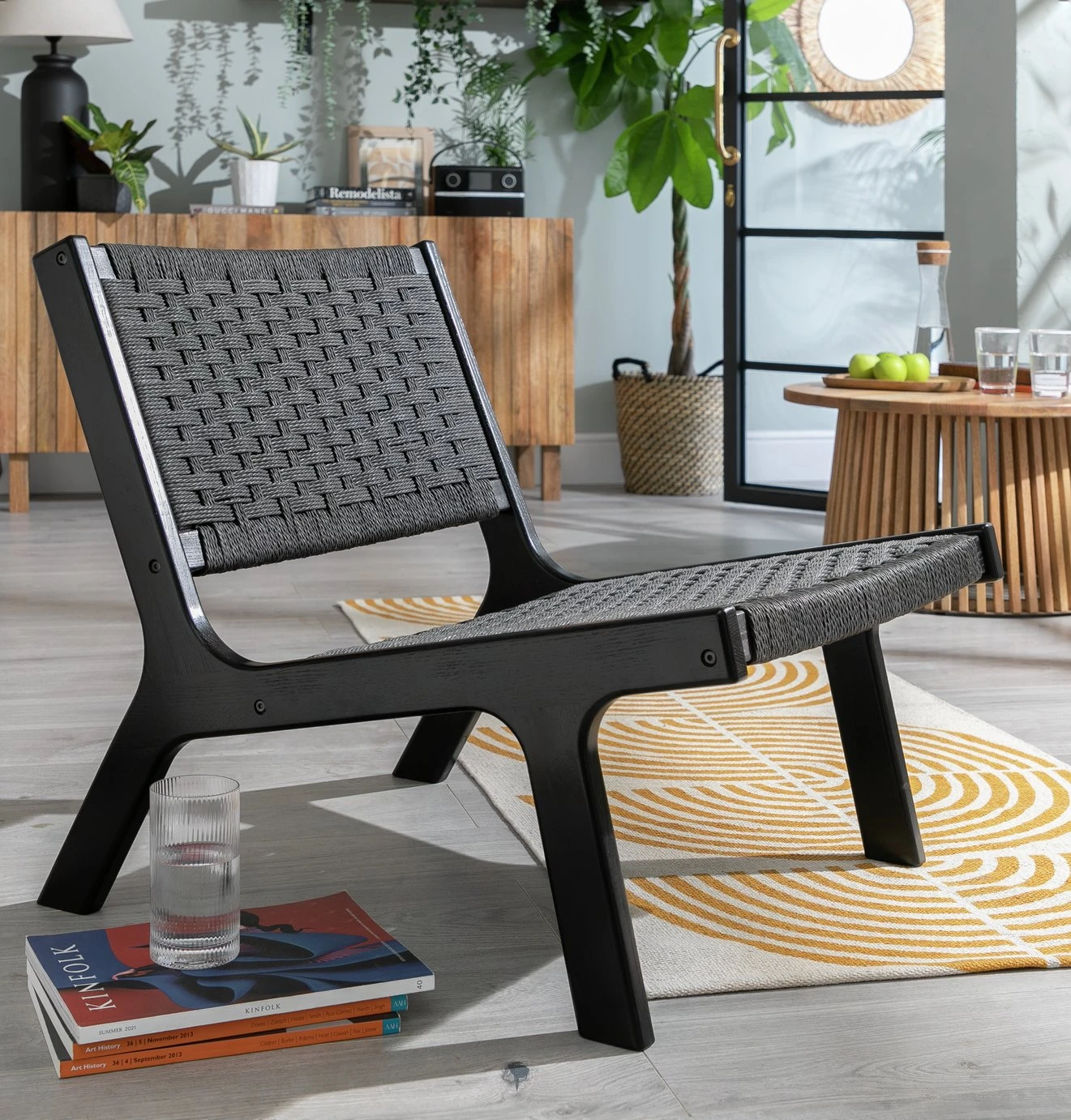 Habitat Faro Woven Paper Rope And Oak Accent Chair - Black 3 Habitat Faro Woven Paper Rope And Oak Accent Chair - Black - Image 3