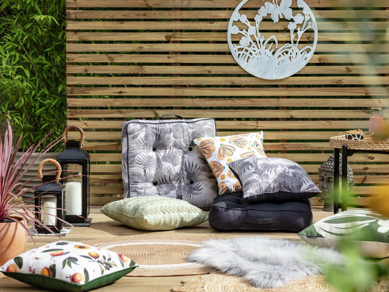 Habitat Palm Print Grey Floor Cushion 5 Habitat Palm Print Grey Floor Cushion - Image 5