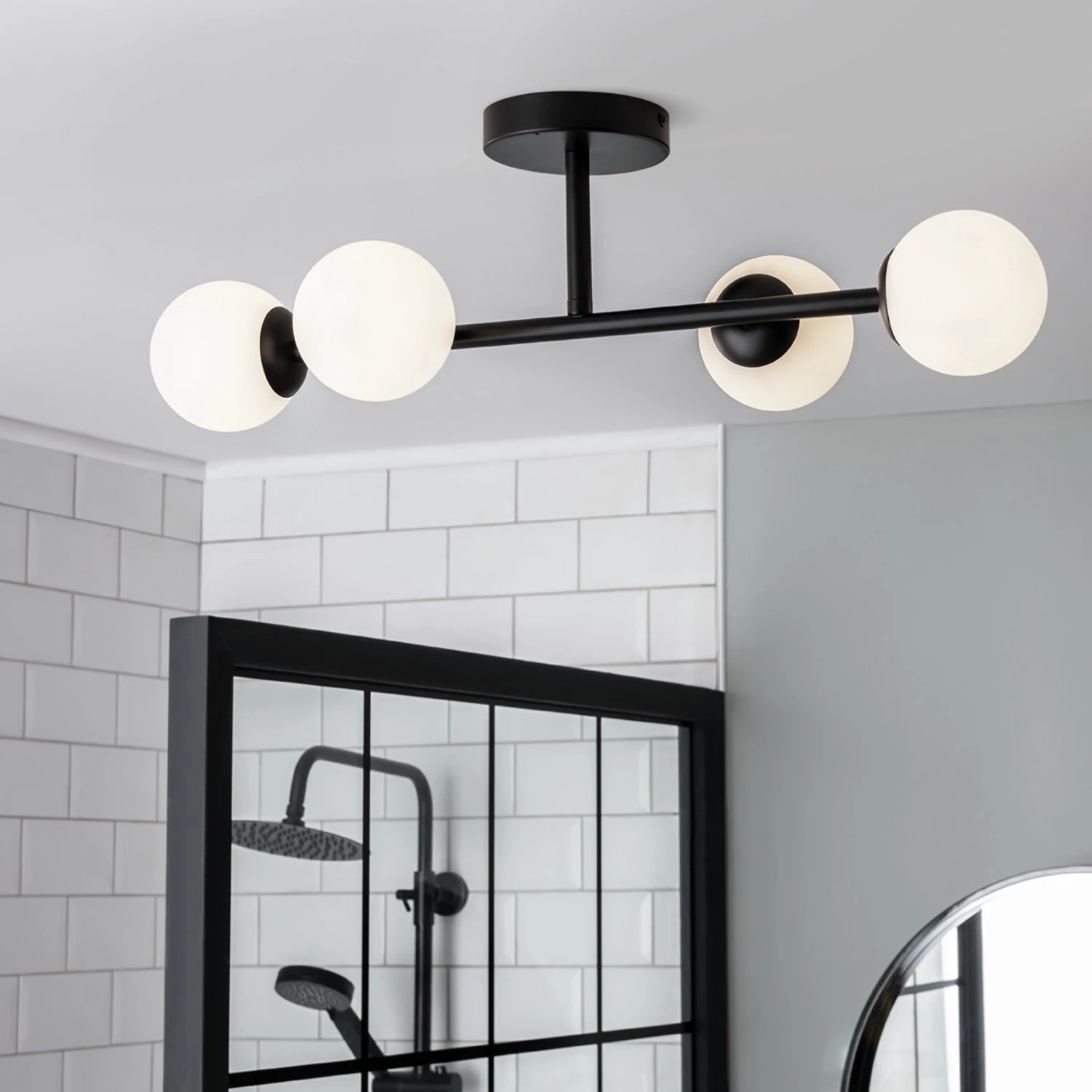 Habitat Opal Metal Bathroom Flush Ceiling Light - Black 1 Habitat Opal Metal Bathroom Flush Ceiling Light - Black