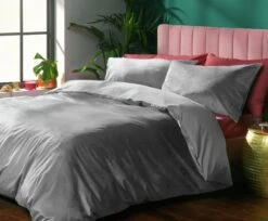 Habitat Plain Velvet Silver Bedding Set - Double -Habitat Store 2159162 R Z004A