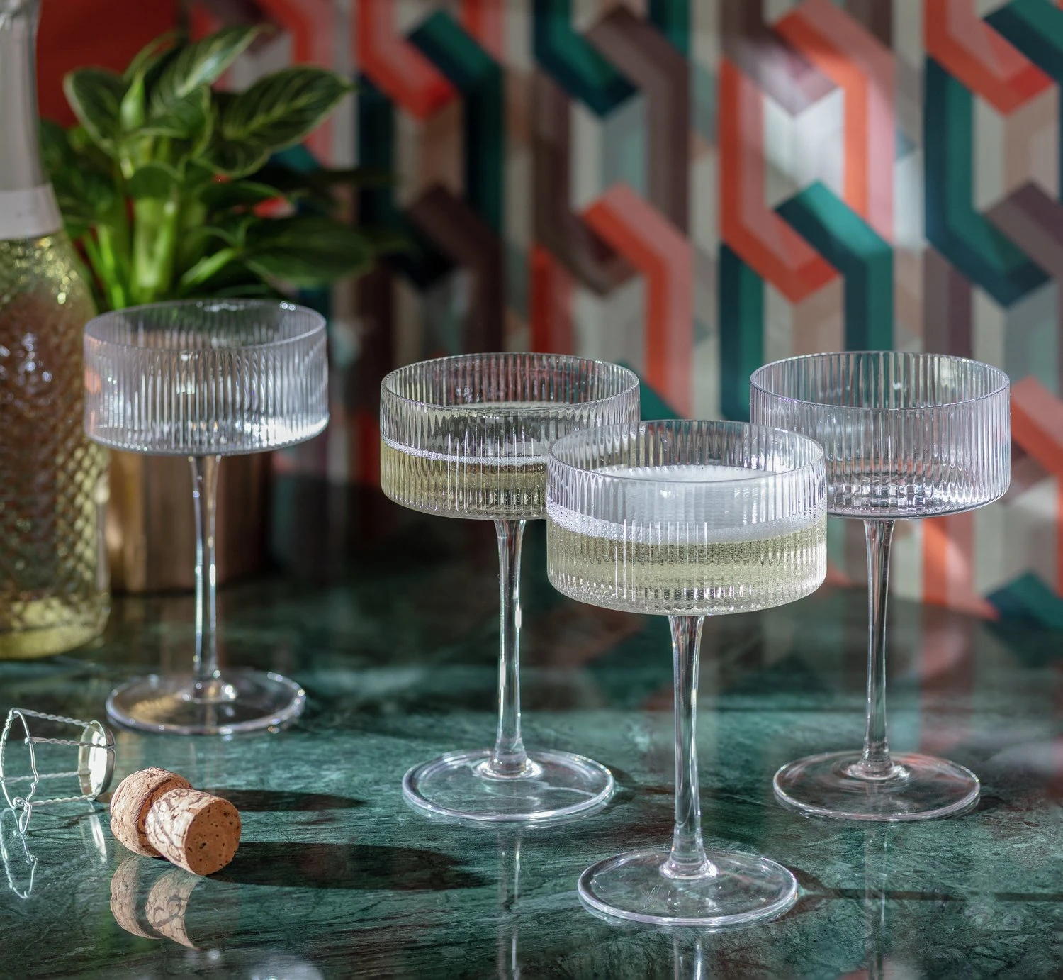 Habitat Ribbed Set Of 4 Champagne Coupe Glasses 2 Habitat Ribbed Set Of 4 Champagne Coupe Glasses - Image 2