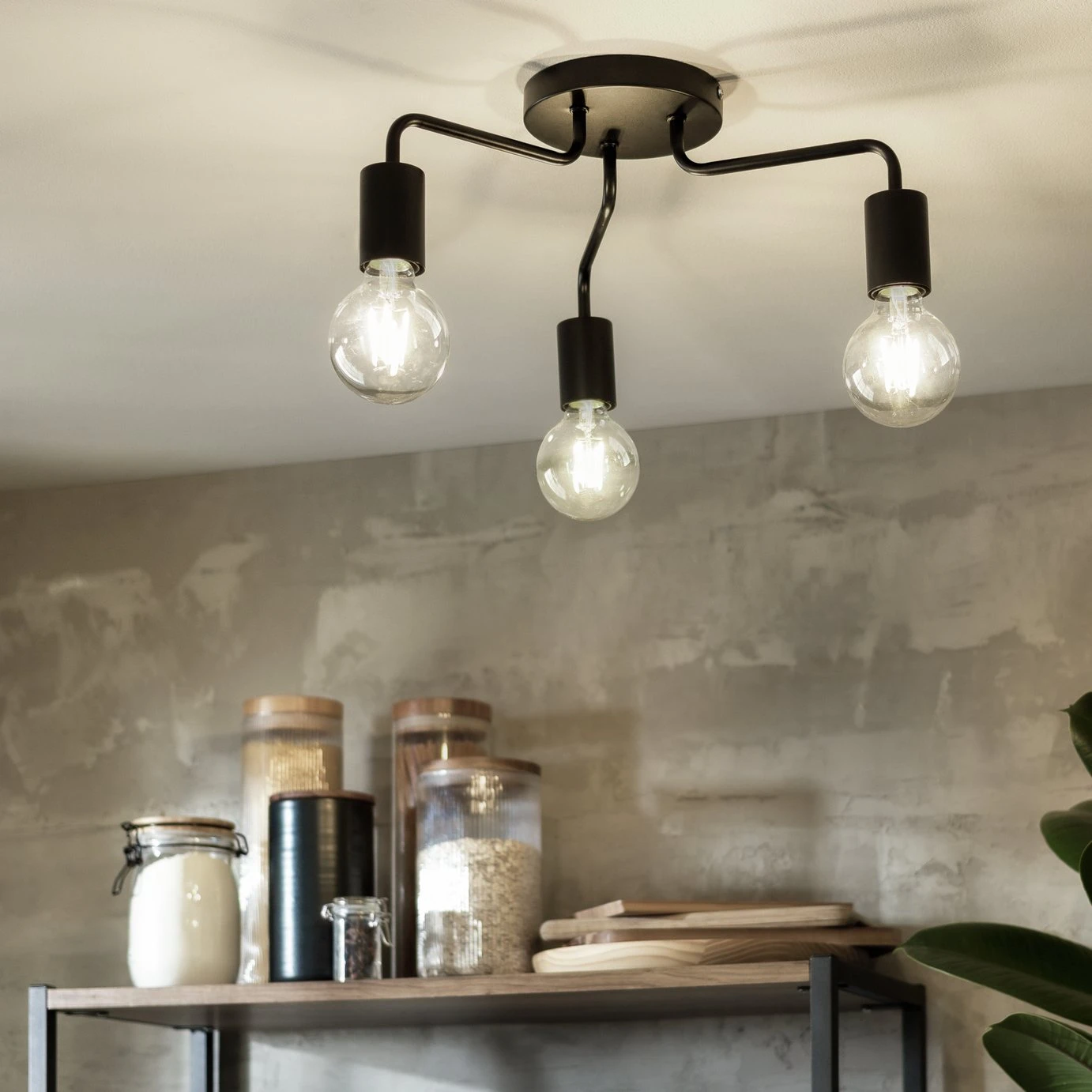 Habitat Rayner Steel 3 Light LED Flush Ceiling Light - Black 1 Habitat Rayner Steel 3 Light LED Flush Ceiling Light - Black