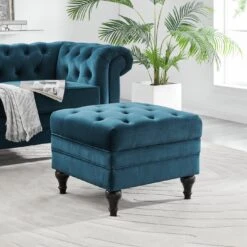 Habitat Chesterfield Velvet Storage Footstool - Blue 11 Habitat Chesterfield Velvet Storage Footstool - Blue -Habitat Store 3369683 R Z004A