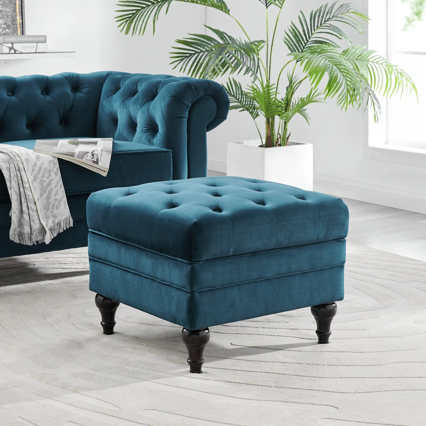 Habitat Chesterfield Velvet Storage Footstool - Blue 6 Habitat Chesterfield Velvet Storage Footstool - Blue - Image 6