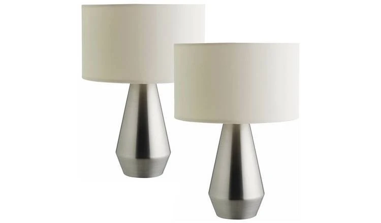 Habitat Maya Pair Of Touch Table Lamps - Silver & Cream 1 Habitat Maya Pair Of Touch Table Lamps - Silver & Cream