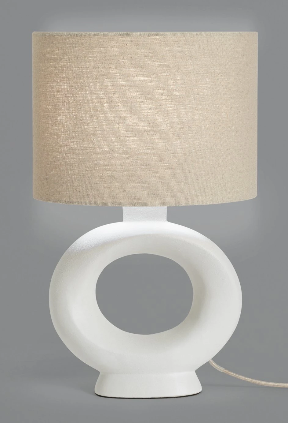 Habitat Nels Large Circle Ceramic Table Lamp - White & Beige 5 Habitat Nels Large Circle Ceramic Table Lamp - White & Beige - Image 5