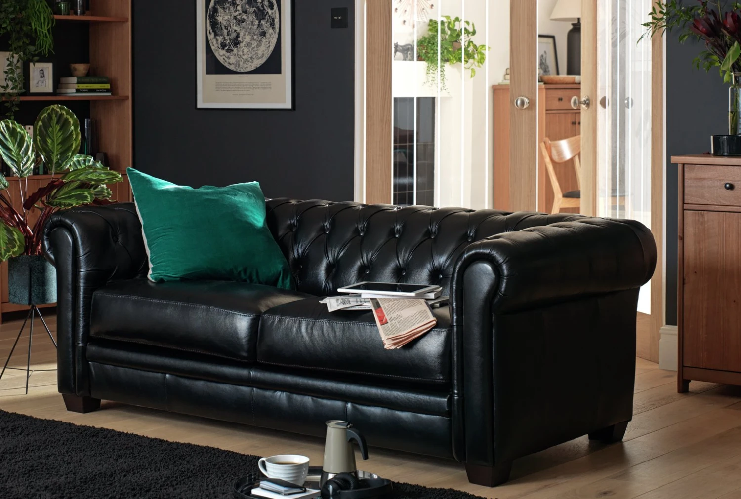 Habitat Chesterfield Leather 3 Seater Sofa - Black 2 Habitat Chesterfield Leather 3 Seater Sofa - Black - Image 2