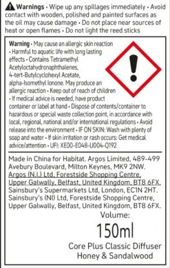 Habitat 150ml Scented Diffuser - Honey & Sandalwood -Habitat Store 6828303 R Z011A