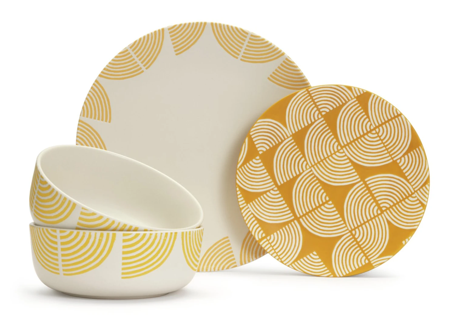 Habitat Block Print 12 Piece Stoneware Dinner Set - Yellow 1 Habitat Block Print 12 Piece Stoneware Dinner Set - Yellow
