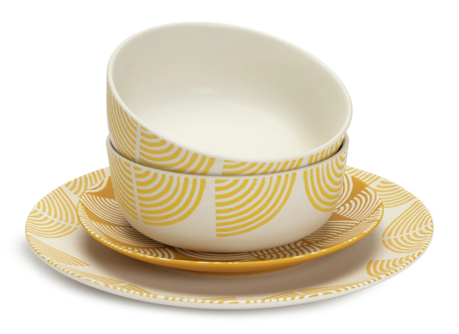 Habitat Block Print 12 Piece Stoneware Dinner Set - Yellow 4 Habitat Block Print 12 Piece Stoneware Dinner Set - Yellow - Image 4