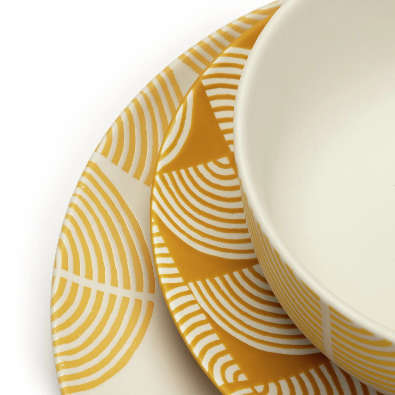 Habitat Block Print 12 Piece Stoneware Dinner Set - Yellow 5 Habitat Block Print 12 Piece Stoneware Dinner Set - Yellow - Image 5