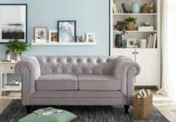 Habitat Chesterfield Fabric 2 Seater Sofa - Light Grey -Habitat Store 7049033 R Z001C