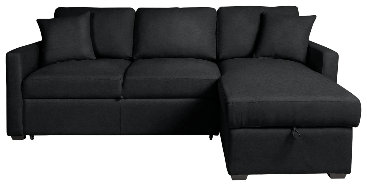 Habitat Reagan Corner Chaise Faux Leather Sofa Bed - Black 1 Habitat Reagan Corner Chaise Faux Leather Sofa Bed - Black