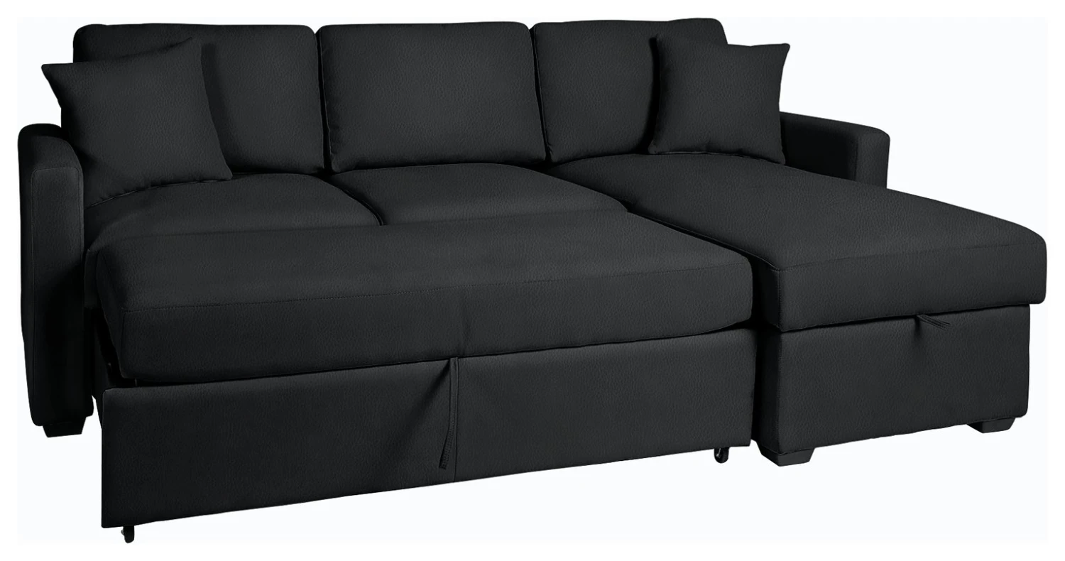 Habitat Reagan Corner Chaise Faux Leather Sofa Bed - Black 3 Habitat Reagan Corner Chaise Faux Leather Sofa Bed - Black - Image 3