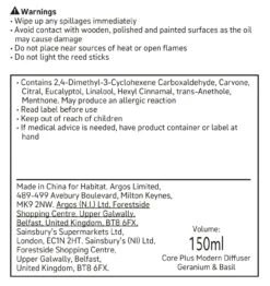 Habitat 150ml Scented Diffuser - Geranium & Basil -Habitat Store 7160149 R Z011A