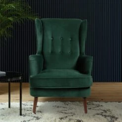 Habitat Callie Velvet Wingback Chair - Forest Green 11 Habitat Callie Velvet Wingback Chair - Forest Green -Habitat Store 7878486 R Z001C