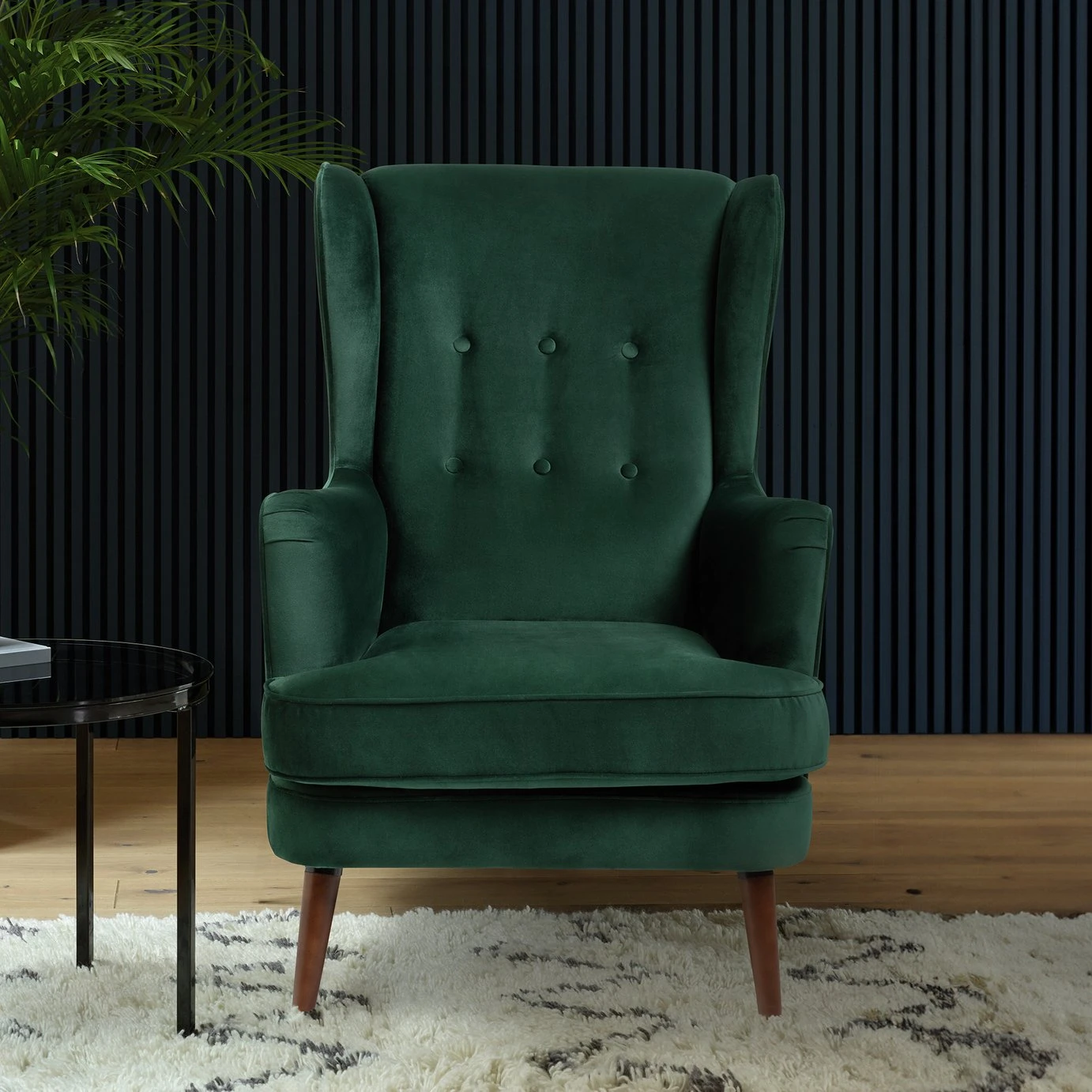 Habitat Callie Velvet Wingback Chair - Forest Green 3 Habitat Callie Velvet Wingback Chair - Forest Green - Image 3