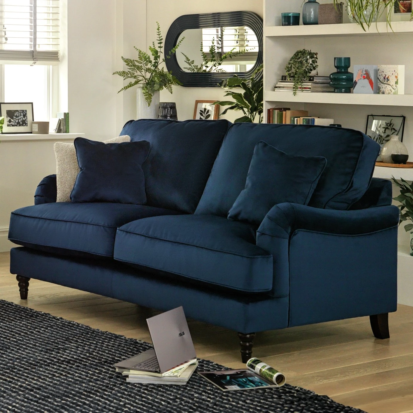 Habitat Matilda Velvet 3 Seater Sofa - Blue 2 Habitat Matilda Velvet 3 Seater Sofa - Blue - Image 2