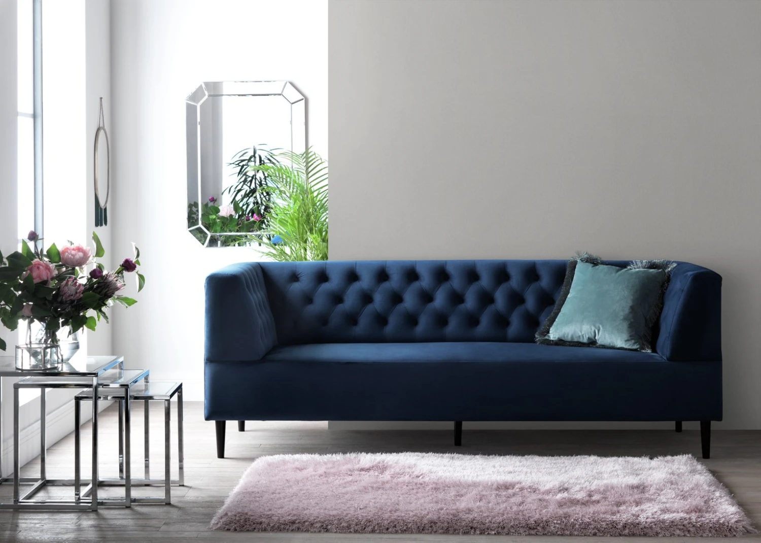 Habitat Blake Velvet 3 Seater Sofa - Navy Blue 2 Habitat Blake Velvet 3 Seater Sofa - Navy Blue - Image 2