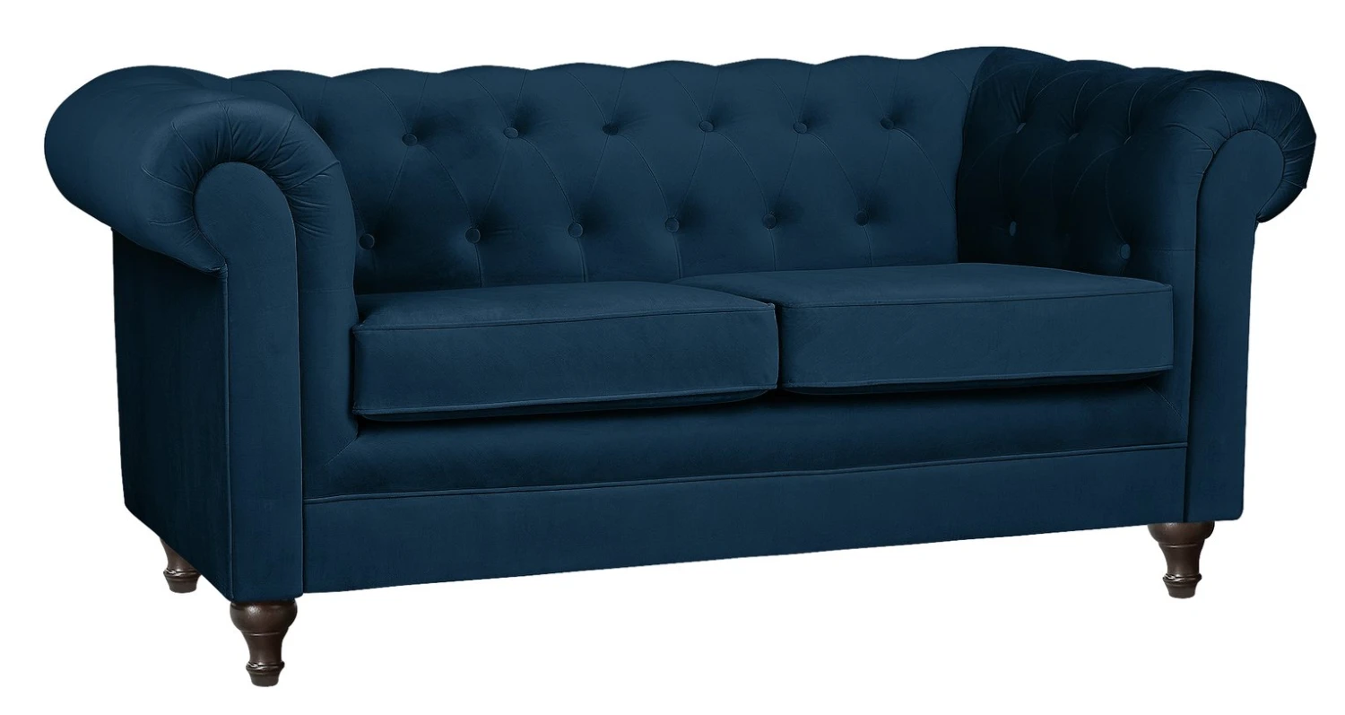 Habitat Chesterfield Velvet 2 Seater Sofa - Blue 7 Habitat Chesterfield Velvet 2 Seater Sofa - Blue - Image 7