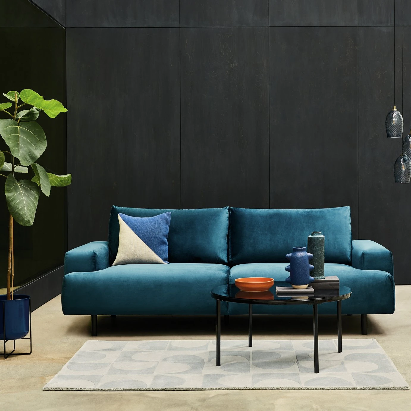 Habitat Julien Velvet 2 Seater Sofa - Navy Blue 2 Habitat Julien Velvet 2 Seater Sofa - Navy Blue - Image 2