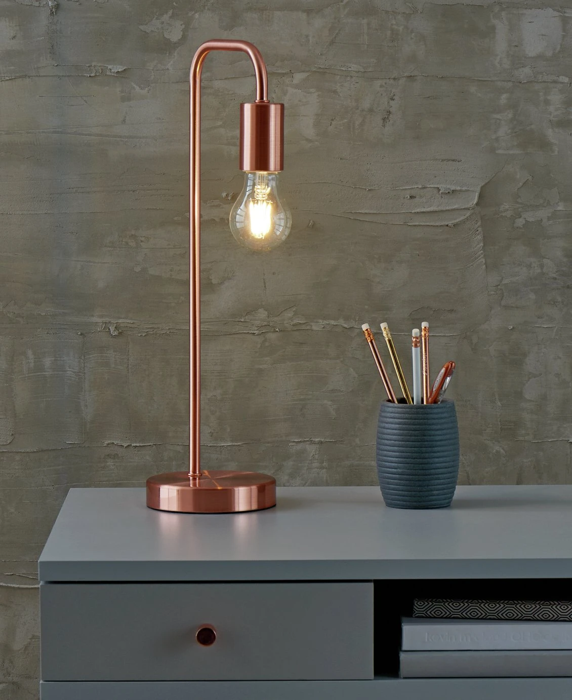 Habitat Rayner Steel LED Desk Lamp - Rose Gold 1 Habitat Rayner Steel LED Desk Lamp - Rose Gold
