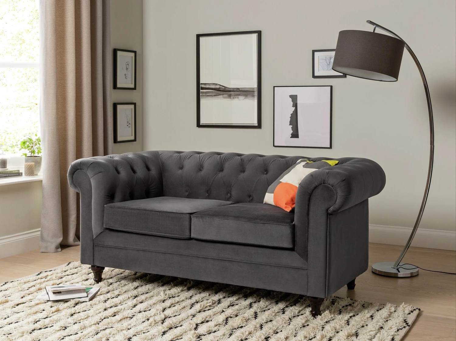 Habitat Chesterfield Velvet 2 Seater Sofa - Charcoal 3 Habitat Chesterfield Velvet 2 Seater Sofa - Charcoal - Image 3
