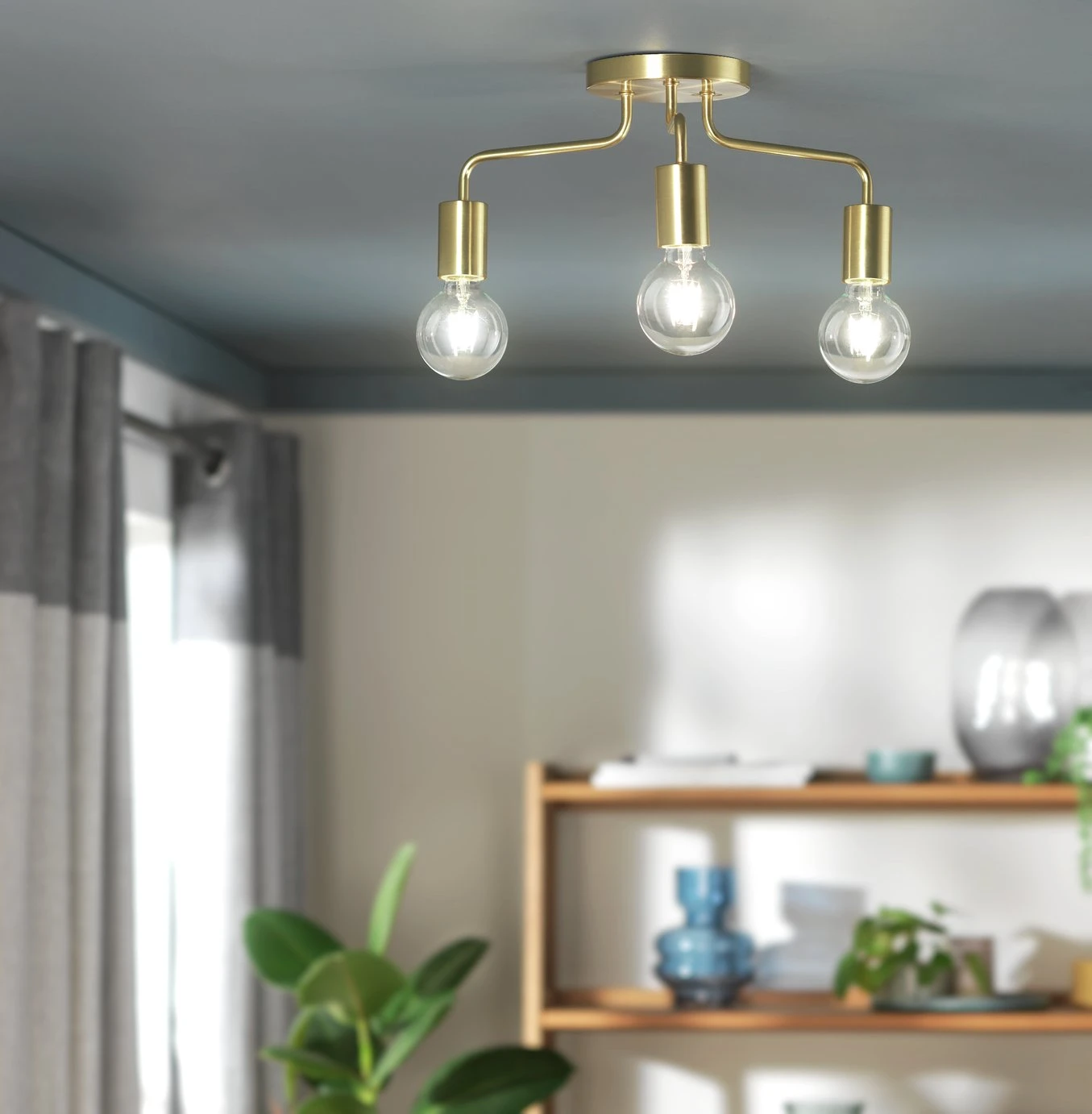Habitat Rayner Steel 3 Light LED Flush Ceiling Light - Brass 1 Habitat Rayner Steel 3 Light LED Flush Ceiling Light - Brass