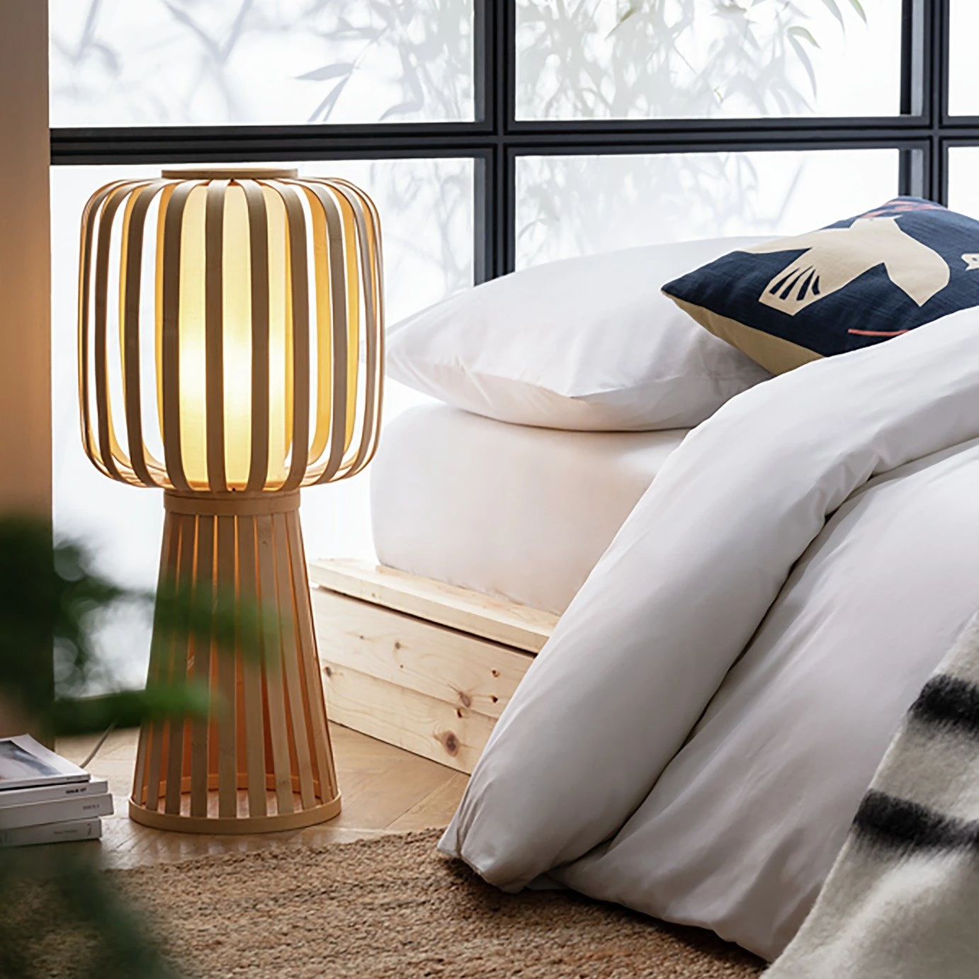 Habitat Achille Bamboo Table Lamp - Natural & White 1 Habitat Achille Bamboo Table Lamp - Natural & White