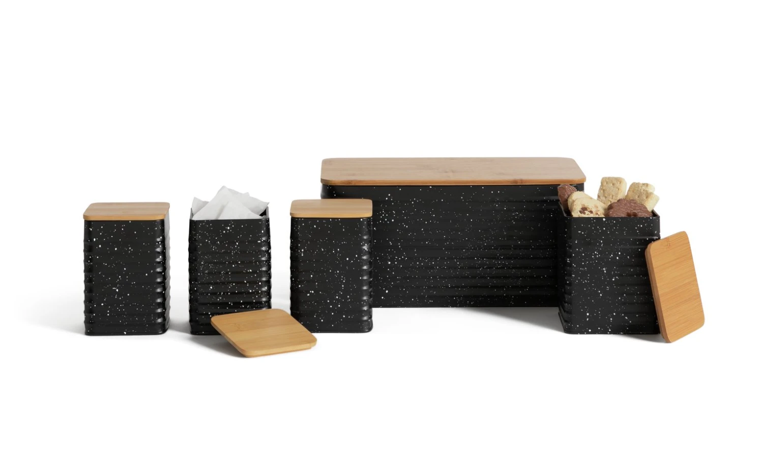 Habitat Set Of 5 Speckle Bamboo Storage - Black 2 Habitat Set Of 5 Speckle Bamboo Storage - Black - Image 2
