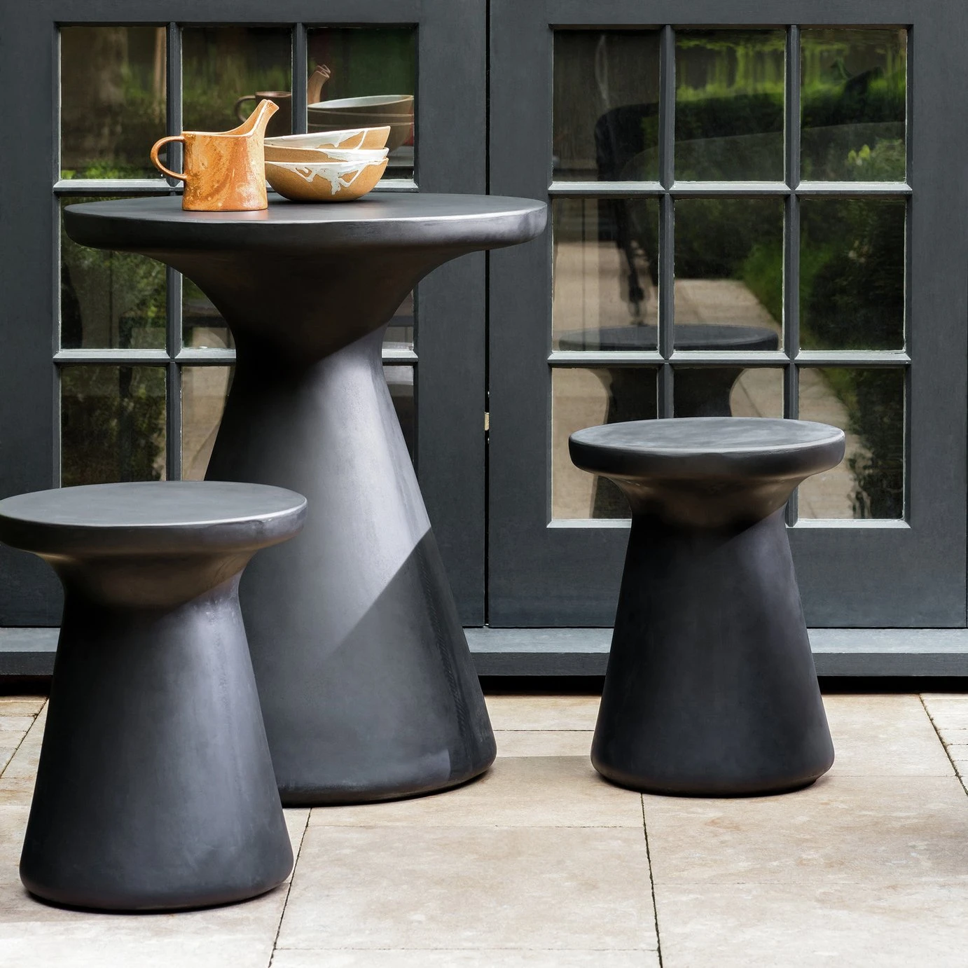 Habitat Milton 2 Seater Fibrestone Garden Bistro Set - Black 2 Habitat Milton 2 Seater Fibrestone Garden Bistro Set - Black - Image 2